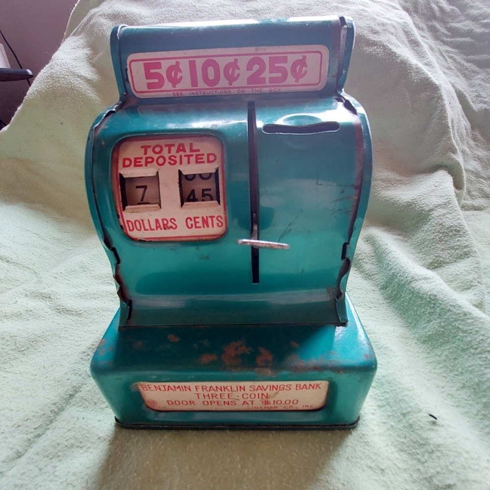 Vintage Cash Register Toy and Coin Bank Tin Toy Works with Glitches Benjamin Fra